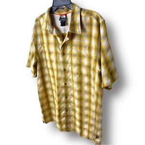 THE North Face Button Down Gold Plaid Short Sleeve Shirt Size Large